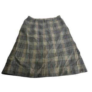 Koret Vintage Wool Blend Plaid A-Line Midi Skirt Gray Beige Lined Classic